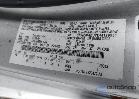 2013 Ford Fiesta Se из США, поврежденный, VIN 3FADP4EJ7DM129531